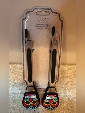 CWC Cook With Color Silicone Mini Tongs - Black Colorful Sugar Skull Handles